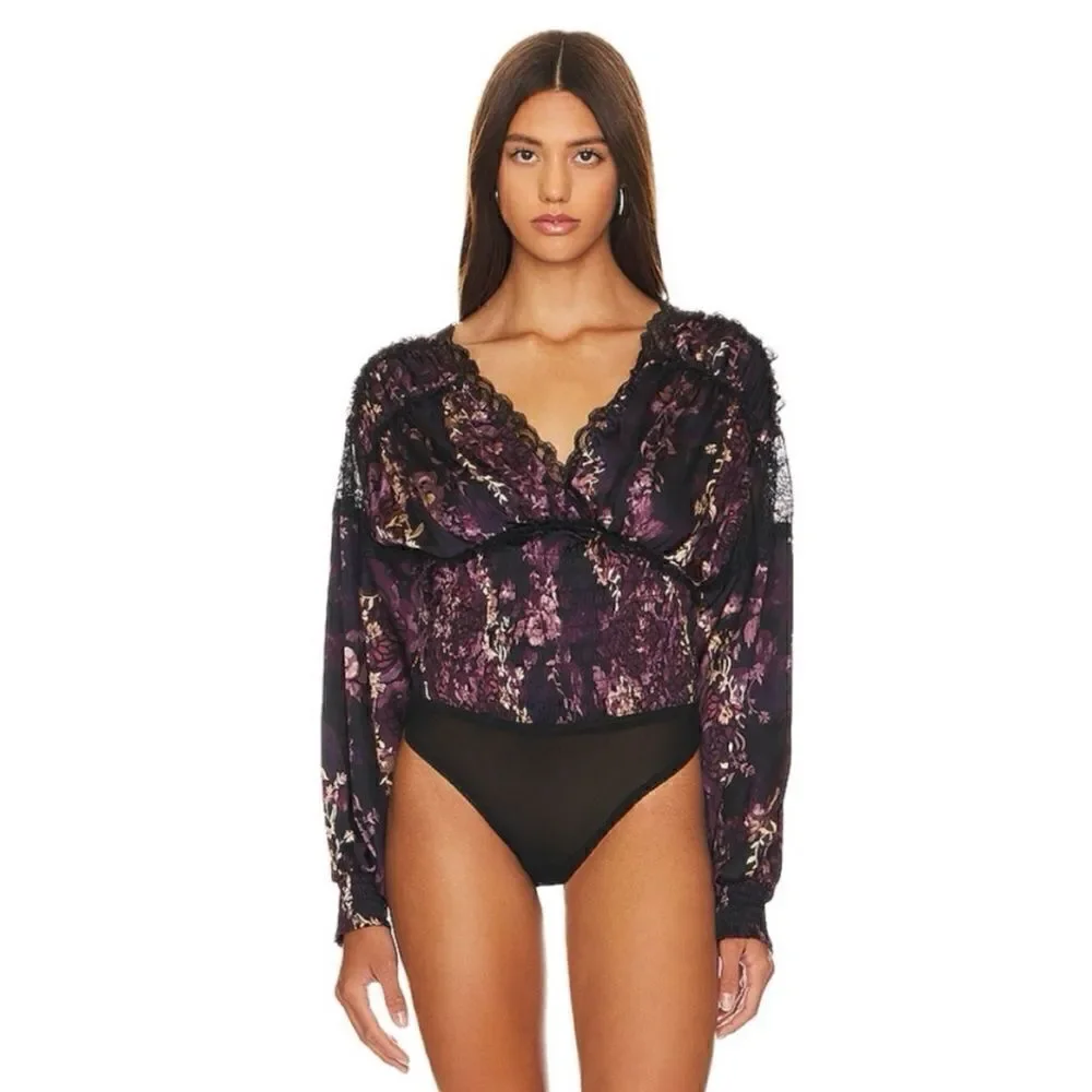 NWT Free People Worth the Wait Bodysuit in Black Combo, Size Small